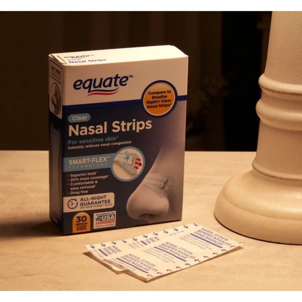 30 ct Equate NASAL STRIPS Sensitive Skin Medium Clear Breathing Snoring Support.